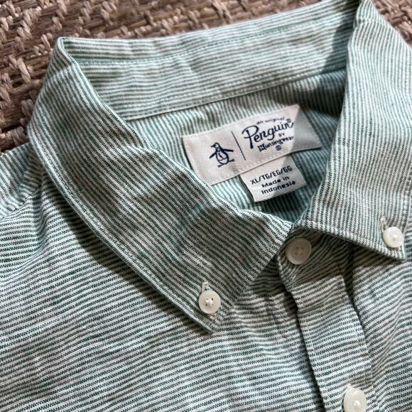 Penguin Antique Green button down shirt sz XL - Picture 2 of 5